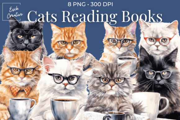 Download Cat Reading Book Coffee Sublimation - Premium Resources