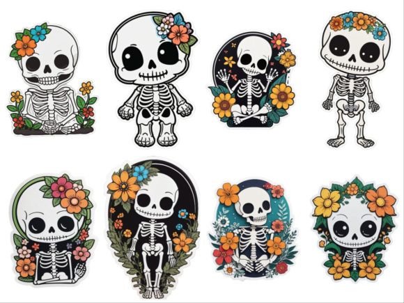 Download Floral Kawaii Skeleton Stickers 8 PNG - Skeleton stickers Collection