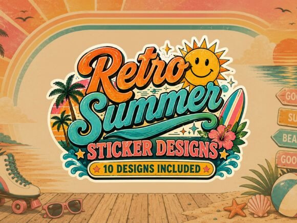 Download 10x Retro Summer Sticker Bundle - Summer sticker bundle Collection