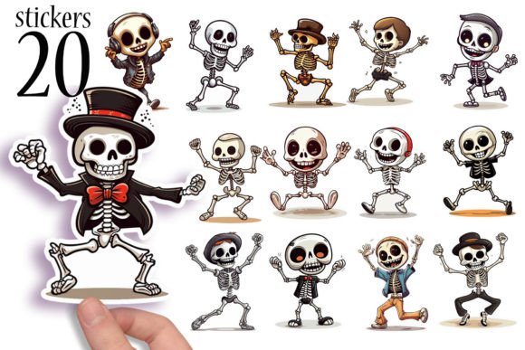 Download Dancing Skeleton Printable Sticker Sheet - Premium Bundle
