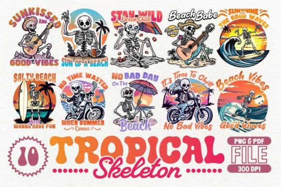 Download Tropical Skeleton T-shirt Design Bundle - Shirt Collection