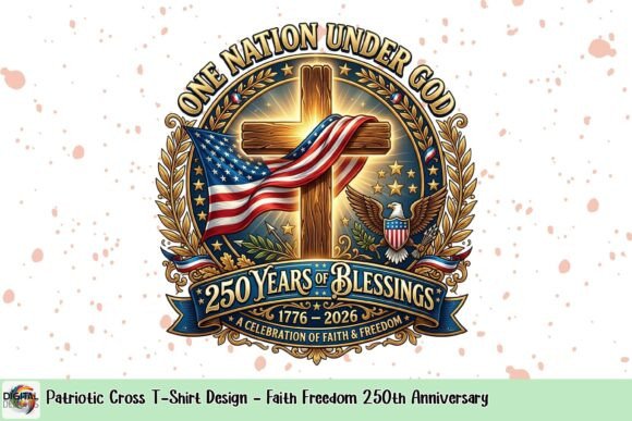 Download Patriotic Cross T-Shirt Design - Faith Freedom 250th Anniversary - Shirt Collection